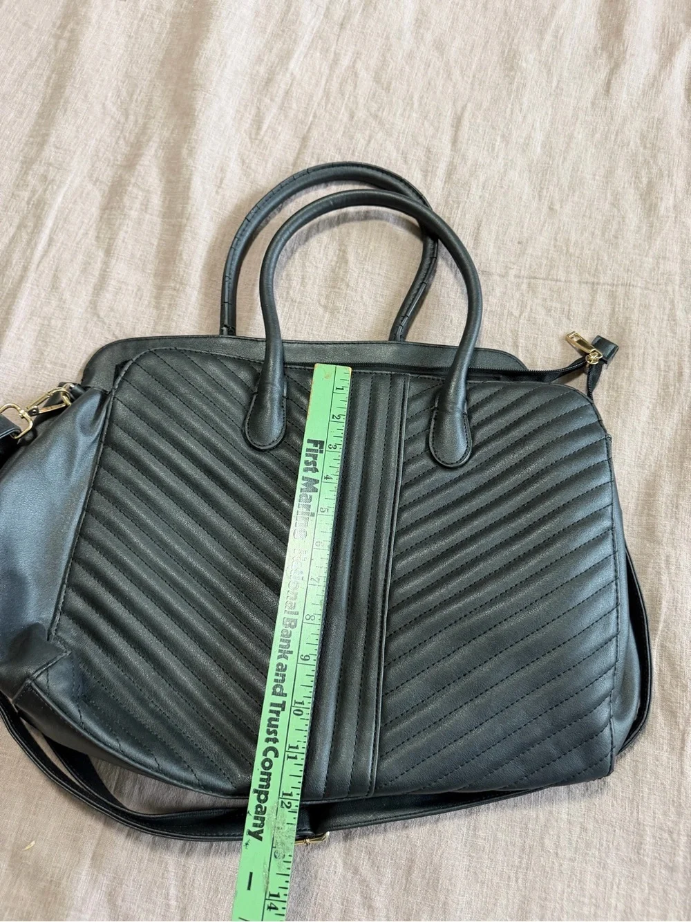 Classic Black Quilted Women's Satchel Laptop Bag Divided Padded Work Briefcase